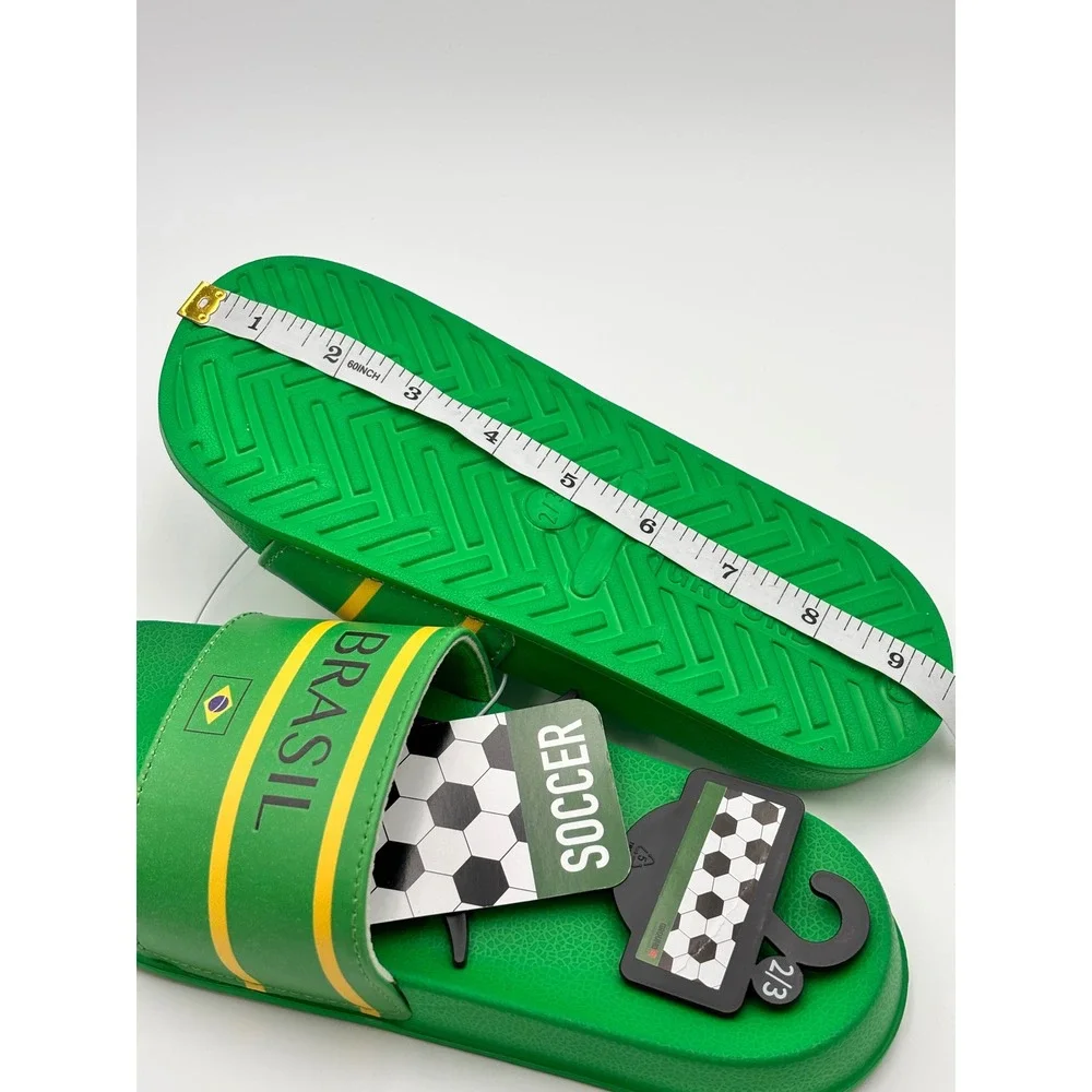 Ground Up Kids Brasil Soccer Slides Green Yellow Sandals Size 2/3